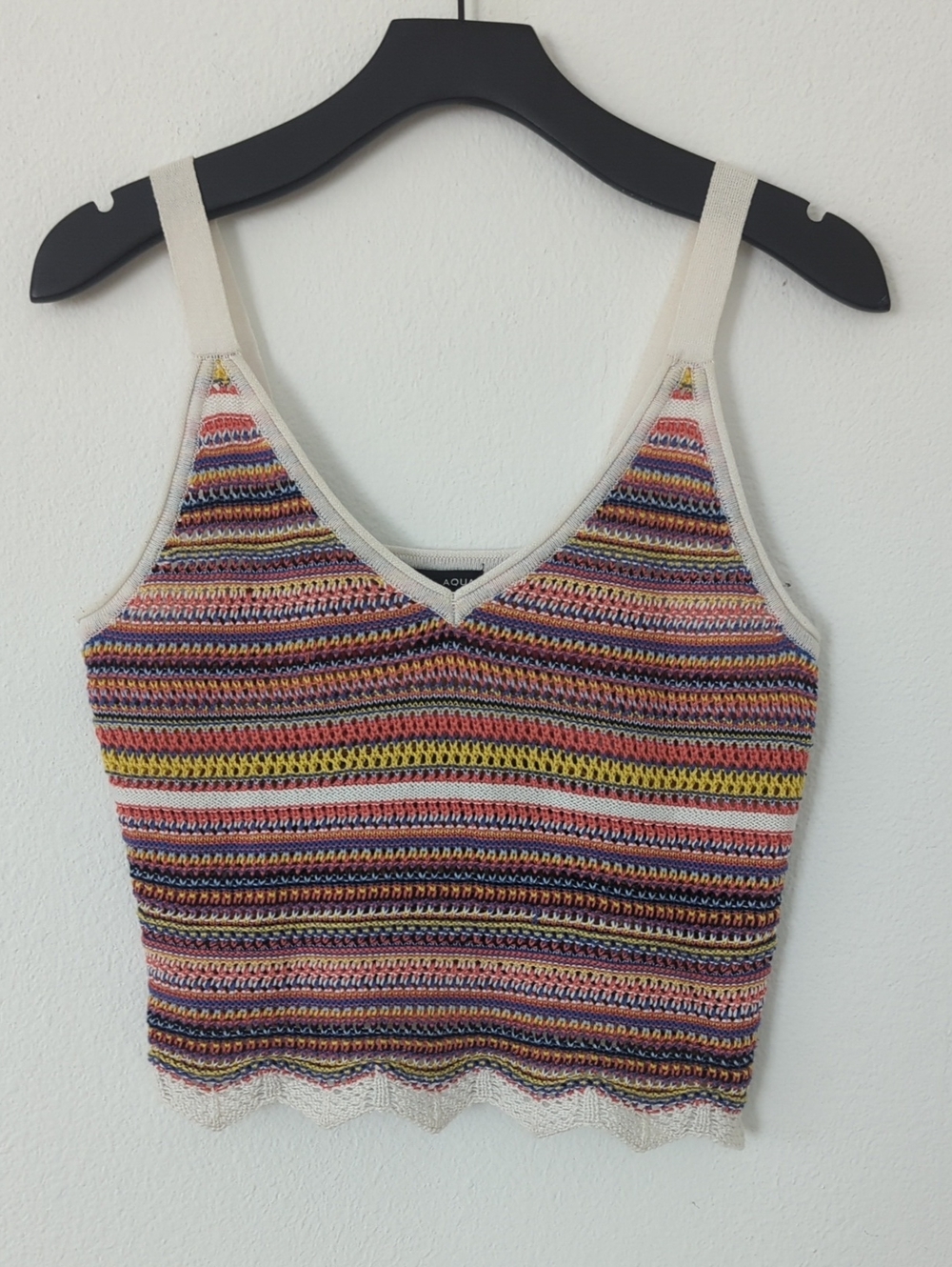 Multicolor Striped Crochet V-Neck Camisole with Zig Zag Edge
